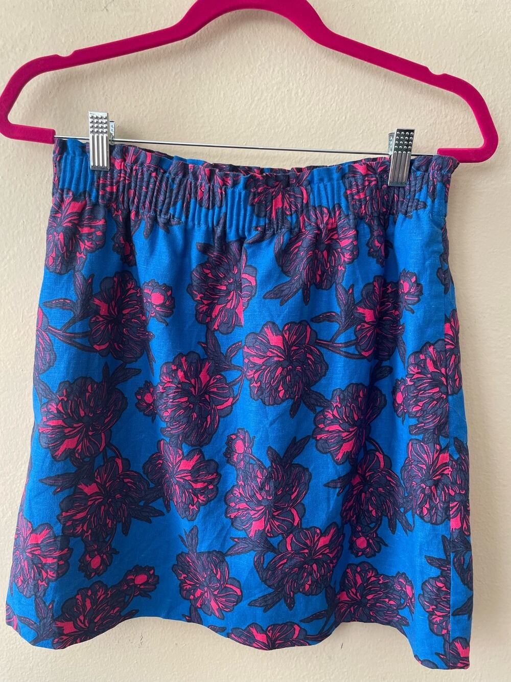 J. Crew Blue Mini Skirt Pink Floral Size 8